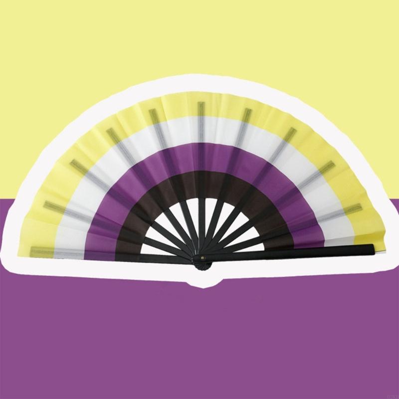 62KD Folding Hand Fans Rainbows Fan Dance Decoration Hand Fans Summer Fan Perfect Props for Summer Music Festivals & Parties