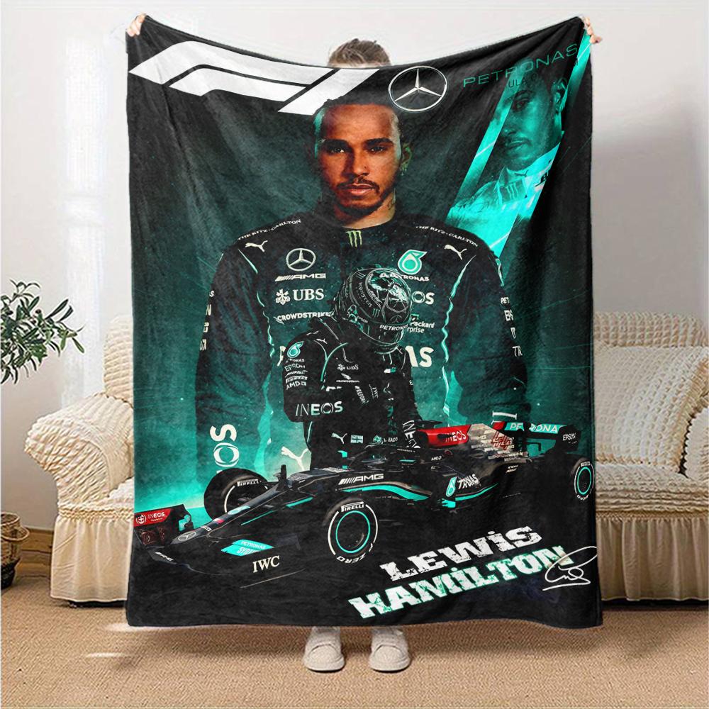 Coperta stampata a tema Lewis Hamilton - Perfetta per divano, letto, viaggi e uso all'aperto | Lavabile in lavatrice, accogliente e resistente.