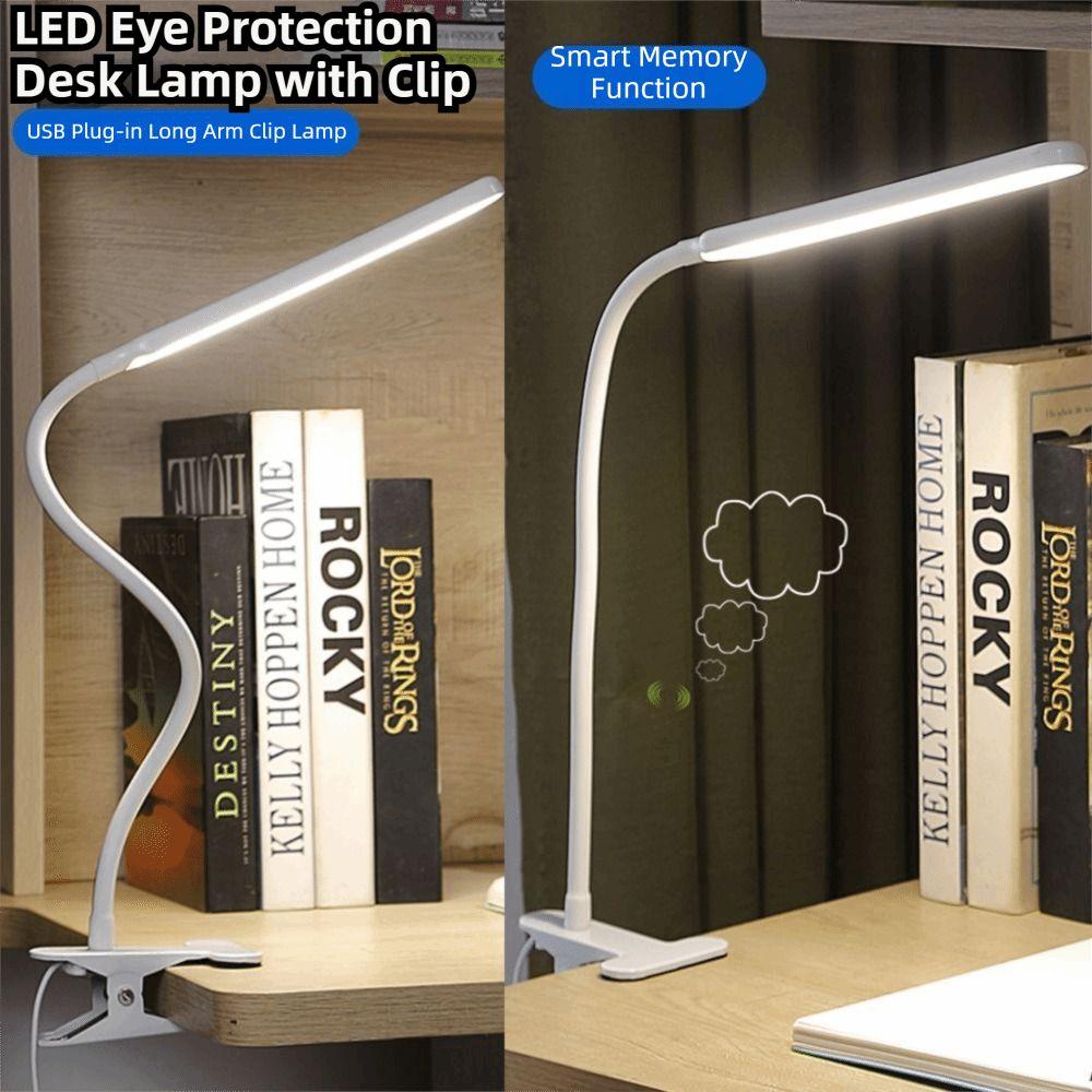 Adjustable LED Desk Clip On Lamp 360° Rotate 10 Brightness Reading Light with Clamp Eye Protection Dimmable Brightness