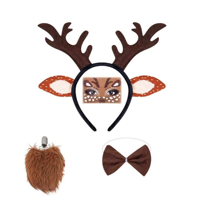 Reindeer Costume Set Reindeer Ears Nose Tail Bowtie Tutu Animal Fancy Costume Kit Accessories for Halloween Cosplay