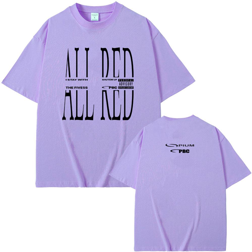 Raper Playboi Carti Opium T-shirt CAŁY CZERWONY Graficzny T-shirt z albumu Męski Damski Moda Hip Hop Fajny T-shirt Męskie Oversize T-shirty