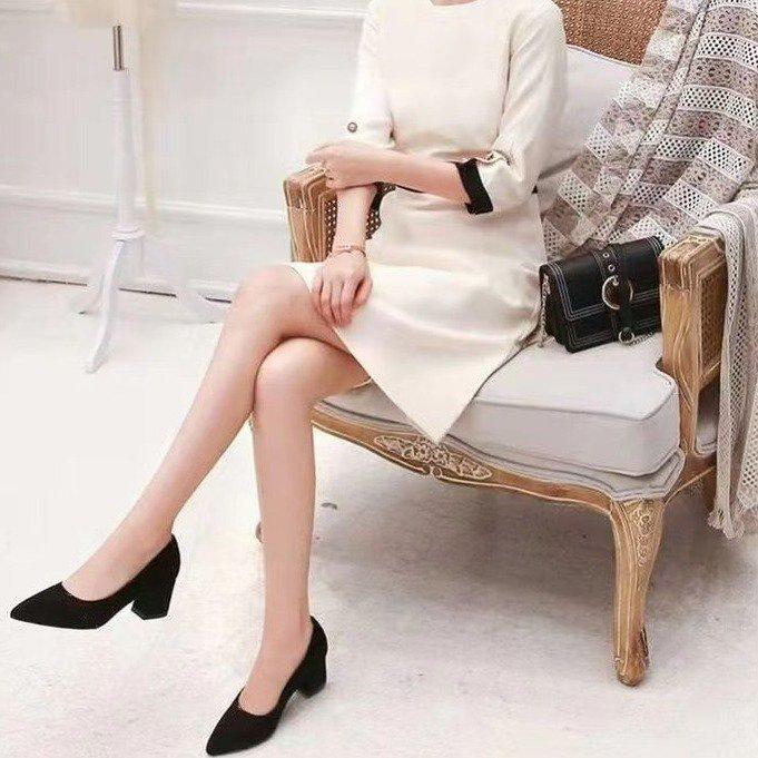 Thick heel interview autumn new black professional medium heel single shoes civil servant high heels