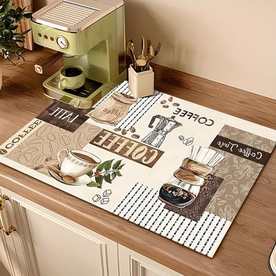 1Pcs Rubber Drying Mat With Retro Coffee Tableware For Coffee Shop Restaurant Kitchen Carpet Tableware Durable Diatom Mud Table Mat Pet Mat Coffeeware