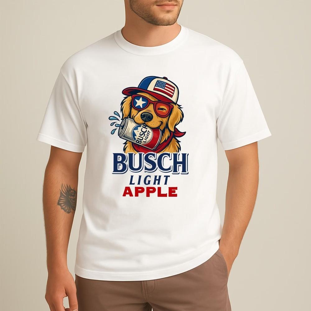 Patriotic Dog Busch Light Apple T-shirt July 4th Shirt Red White and Blue Beer Unisex T-Shirt L