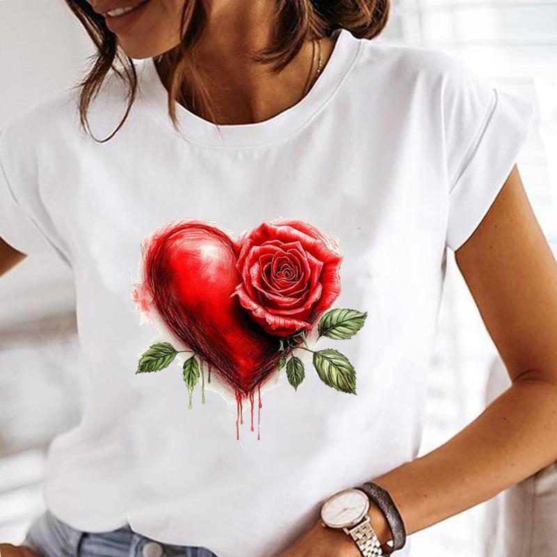 (Asian Size)  Tee Top Short Sleeve T Shirt Flower Sweet 90s Cute Women Clothing Casual Fashion Print Lady Female Graphic T-shirts