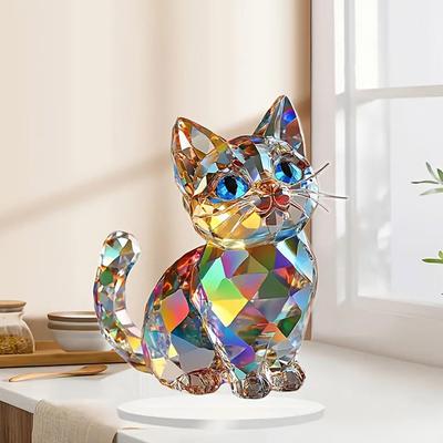 Miniature Cat Statue Animal Sculpture Modern Cat Figure Craft Decorative 2D Flat Acrylic Figurine Table Ornament Perfect Gift