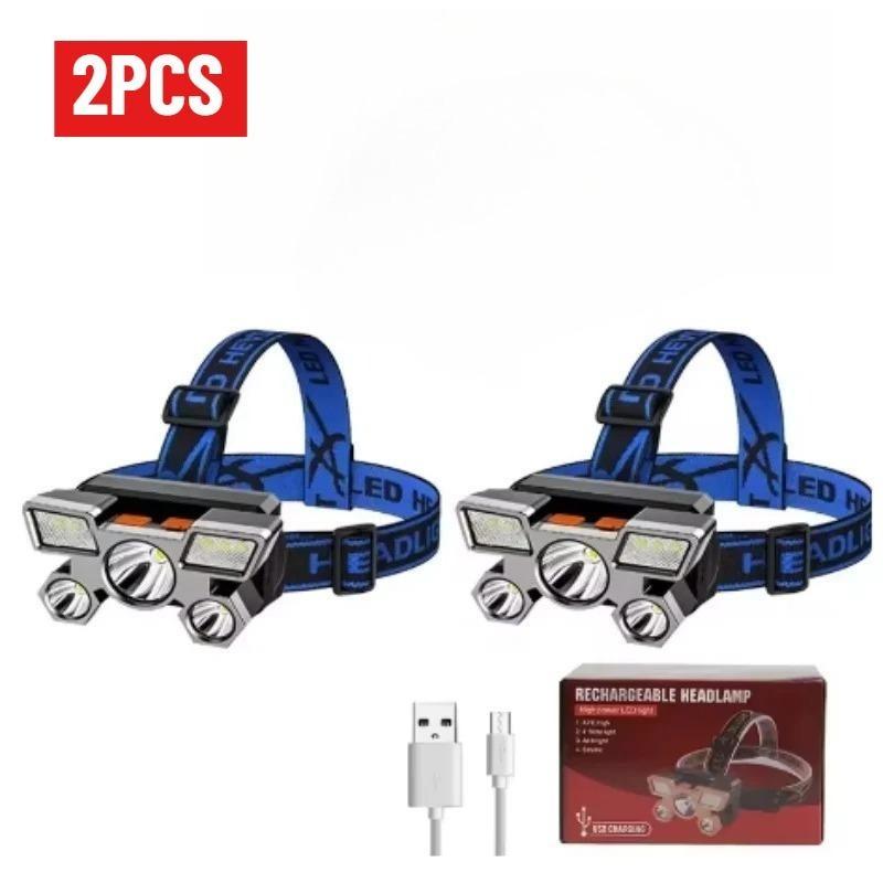 Lampada frontale LED ad alta potenza 5*, Luce super luminosa ricaricabile per pesca e campeggio, Lampada da minatore montata sulla testa a lunga gittata, Torcia elettrica