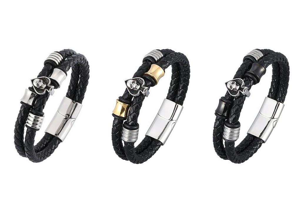 European & American Men's Woven Leather & Stainless Steel Bracelet