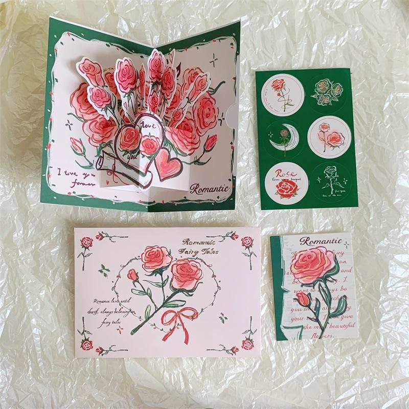 Three-dimensional 3D Surprise Blessing Greeting Card Watercolor Flowers Retro Floral Holiday Message Beautiful Blessing Card Chinese Valentine's Day