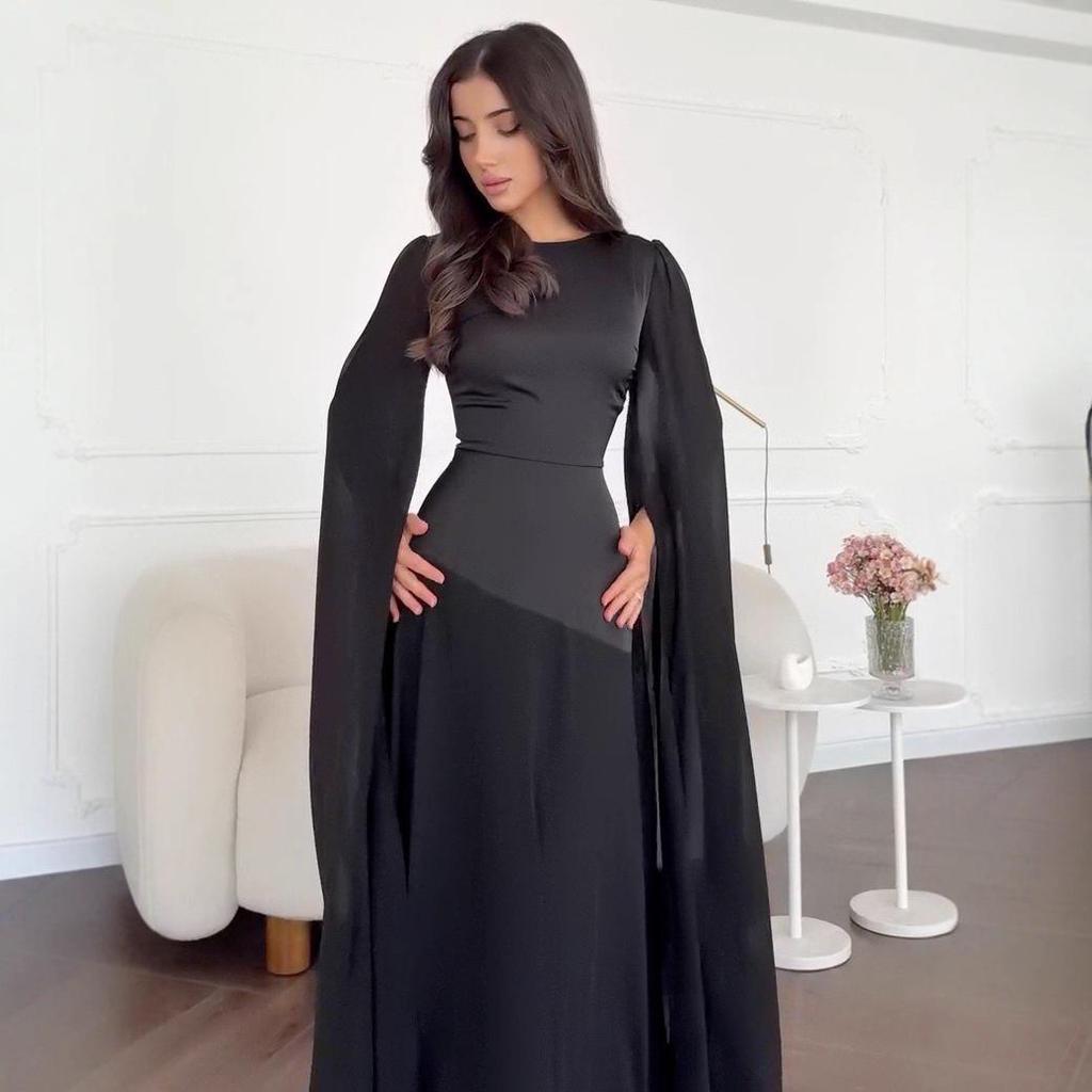 Europejska i Amerykańska Damska Sukienka Jesień 2025 z Rękawami-Peleryną, Linia A, Patchwork