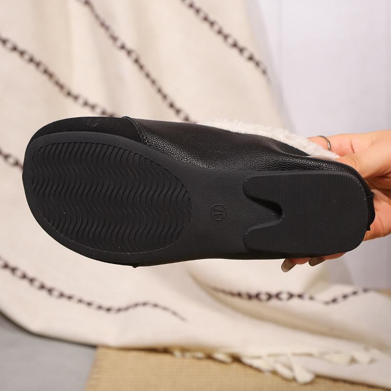 Women's Fleece-Lined Loafer 2025 Winter New Arrival Vintage-Style Round-Toe Soft-Sole Soft Leather Slip-On Warm Cotton Boots
