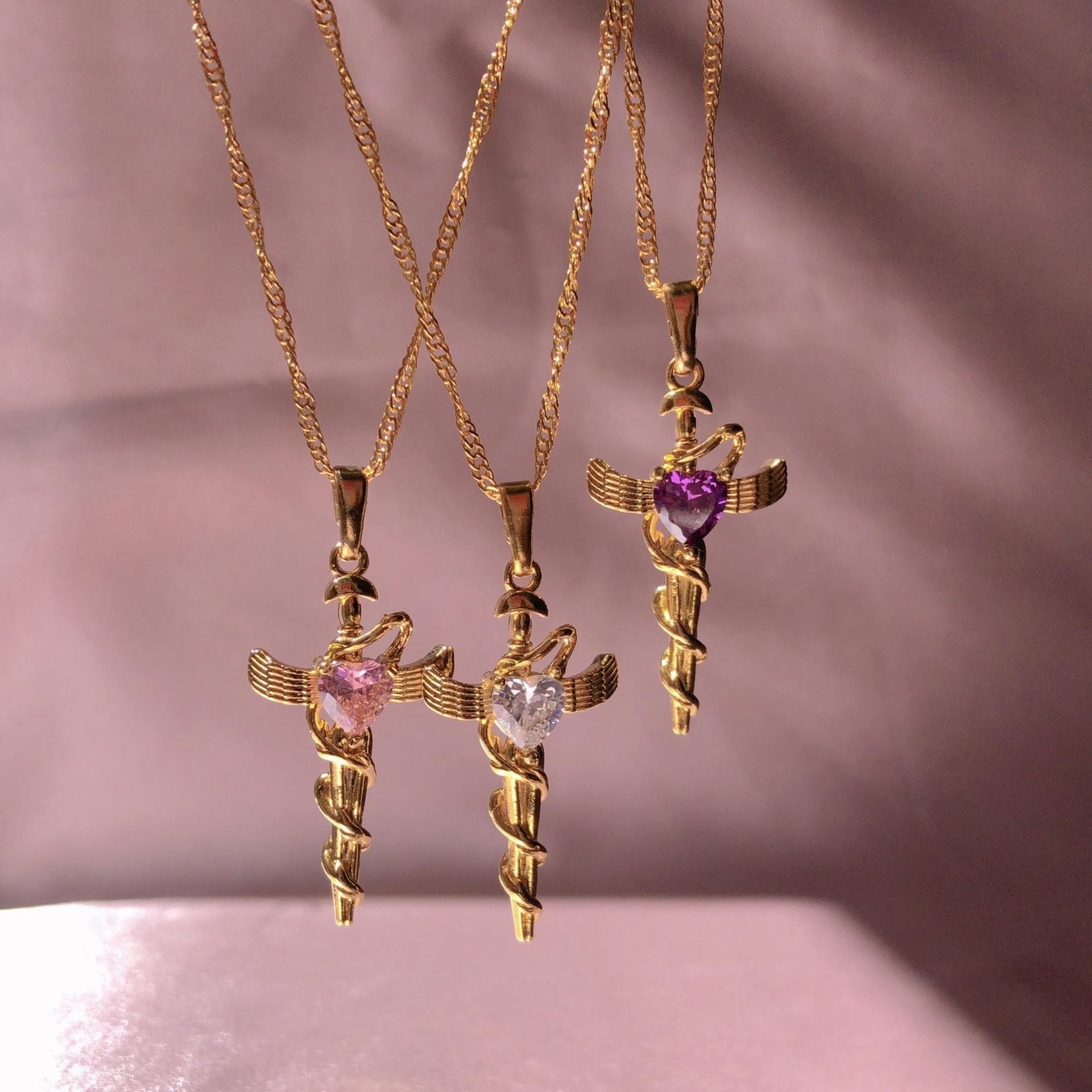 Retro Snake Pendant Necklace with Zirconia and Heart Details