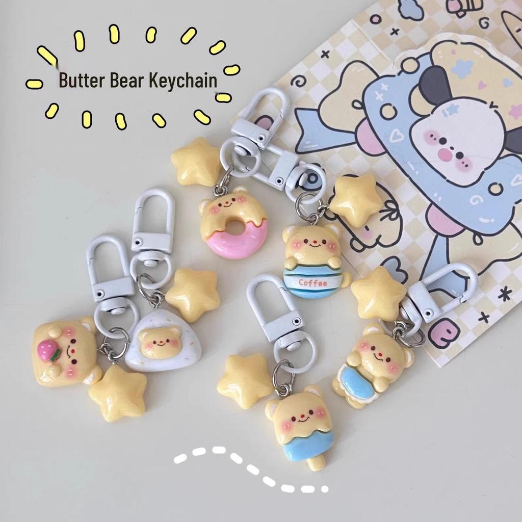 Milky Soft Cute Bear Keychain - Star Cartoon Pendant for Couple or Bestie Backpack Accessories Gift