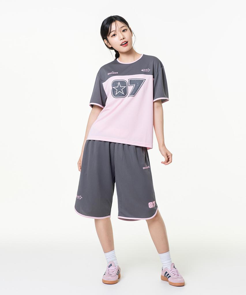 MOZMOZ [Set] Pastel Air Mesh Short Sleeve Training Set Pink