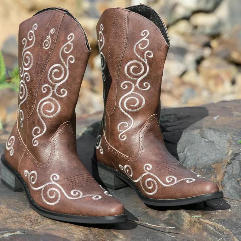 Hand Embroidered Western Cowboy Boots Men's Boots Western Cowboy Boots  Embroidered Sleeve Boots Retro Square Boots
