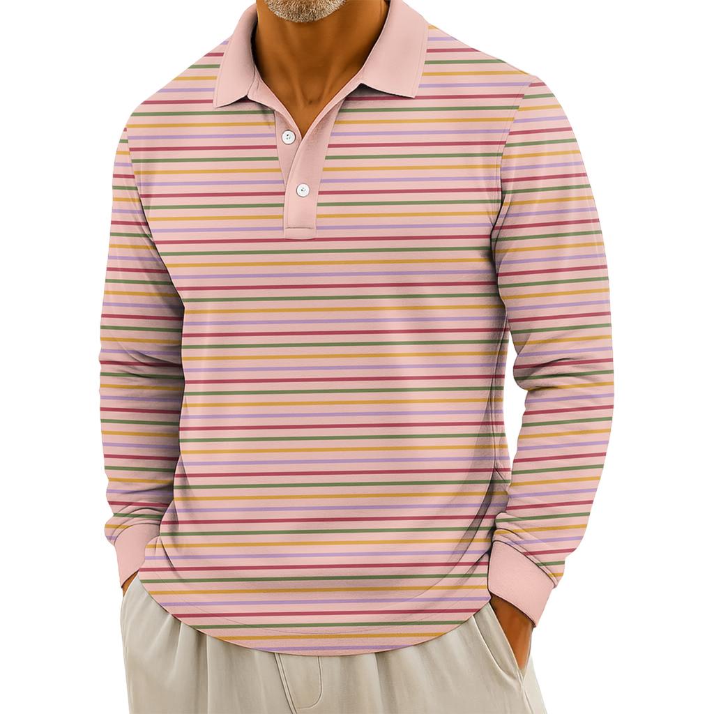 Pánské ležérní pruhované topy s dlouhým rukávem a zapínáním na knoflíky