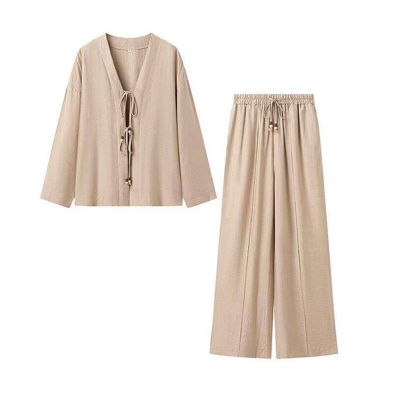 

2024 Осень Женская Уличная Мода Однотонный Топ и Брюки Комплект Medium хаки