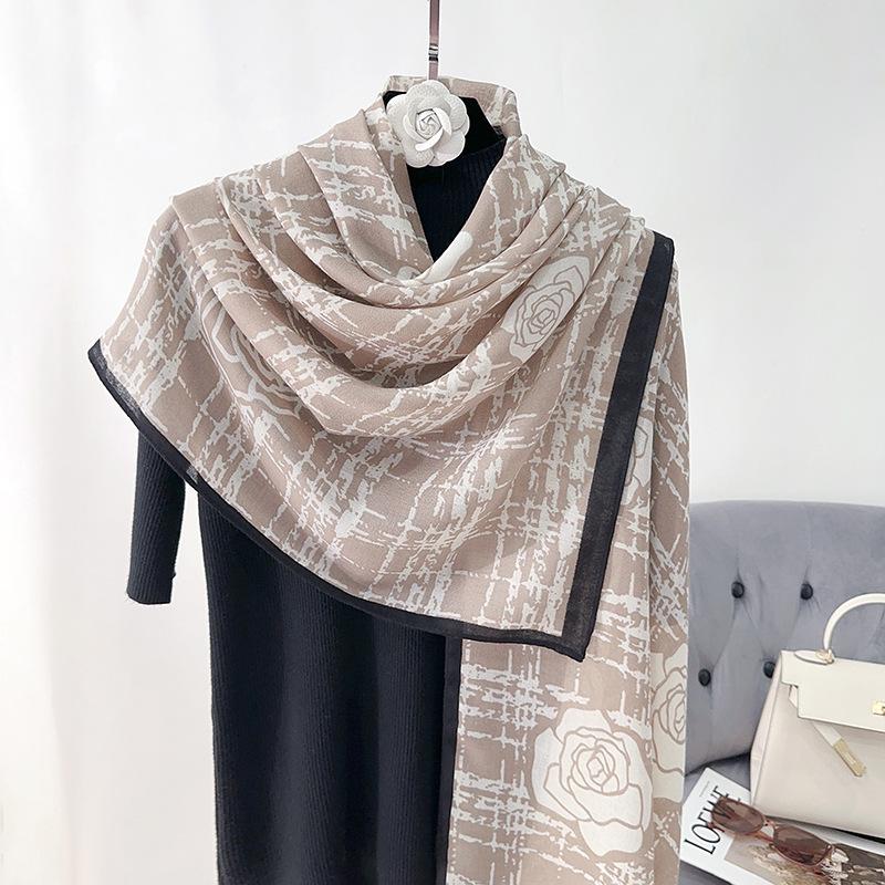

Осень и зима хлопок и лен женская комната с кондиционером теплая шаль модный высокий смысл элегантный шарф с принтом розы 180*85