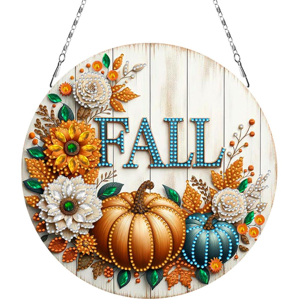 Fall Theme 2D Flat DIY Special Shape Rhinestone Diamond Art Window Pendants Diamond Painting Set DIY Home Decor Hanging Charm