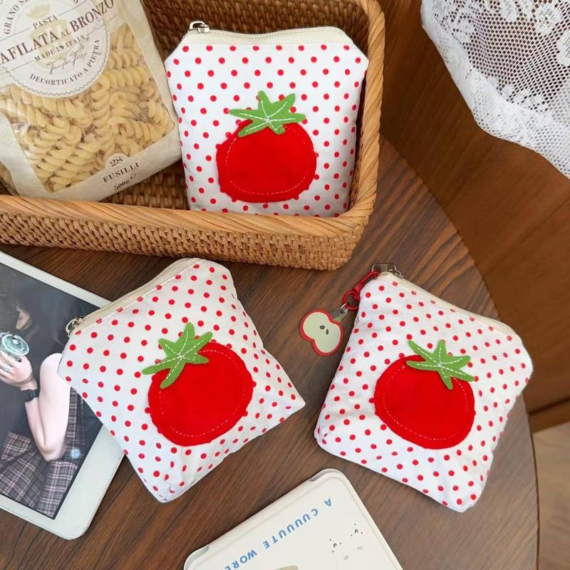 Portamonete Stile Pomodoro Pois Rossi Mini Portafoglio per Soldi Carino Stile Coreano Custodia per Rossetto Auricolari Borsette Borse