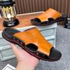 2025 Summer New Leather One-word Cool Slippers Men Wear Breathable and Odorless Trend Versatile Sandals Men's Large Size