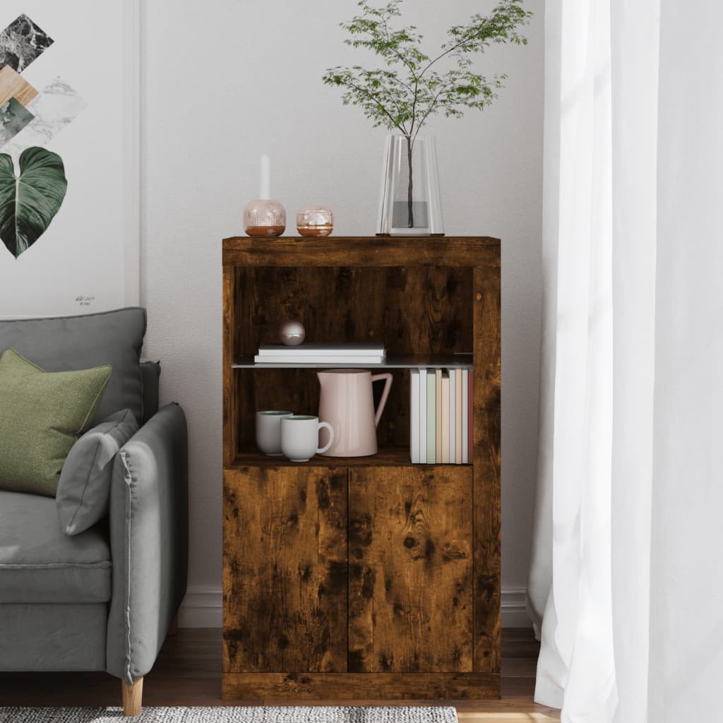 Sideboard with LED Lights Smoked Oak Wood Material