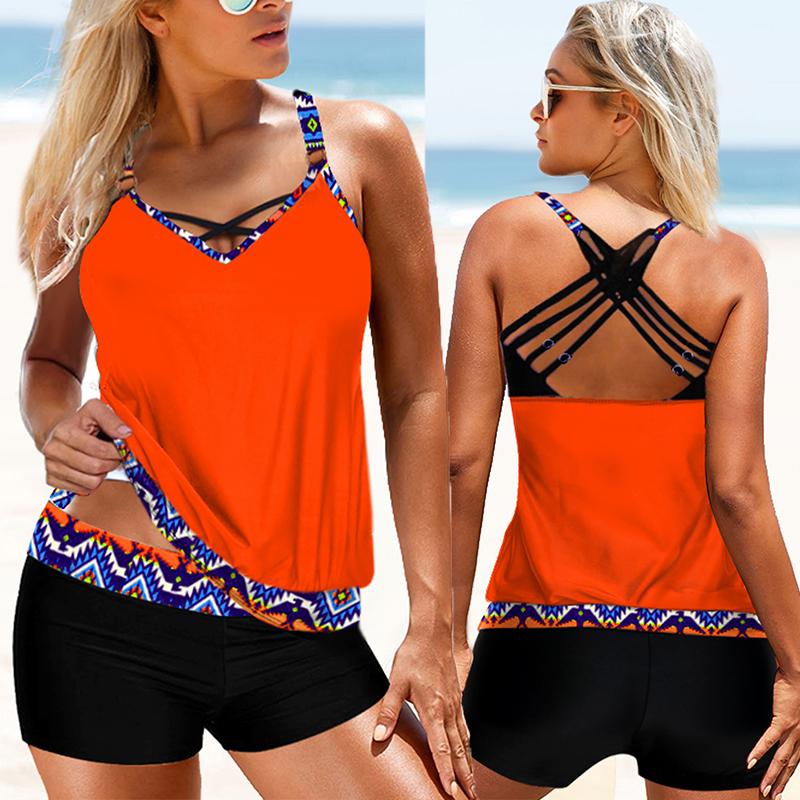 2024 Sexy Print Two Piece New Swimsuit Tankini Large Size Swimwear Women Flower Vintage Bodysuit Swim Beachwear Bathing Suit