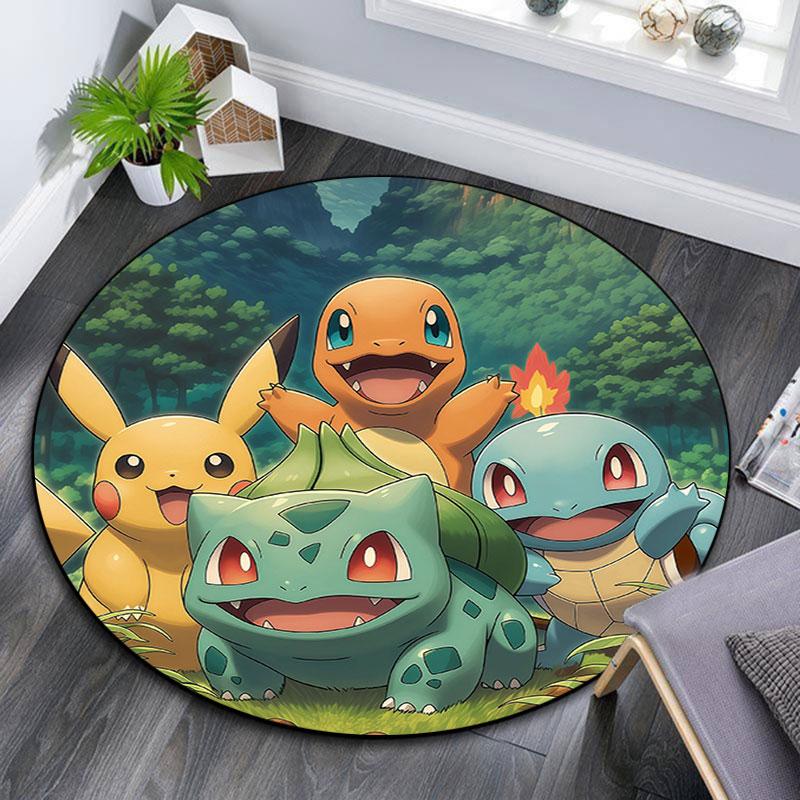 Pokémon,Round Area Rug,Carpet Rug for Living Room Bedroom Sofa Playroom Decor,Non-slip Floor Mat