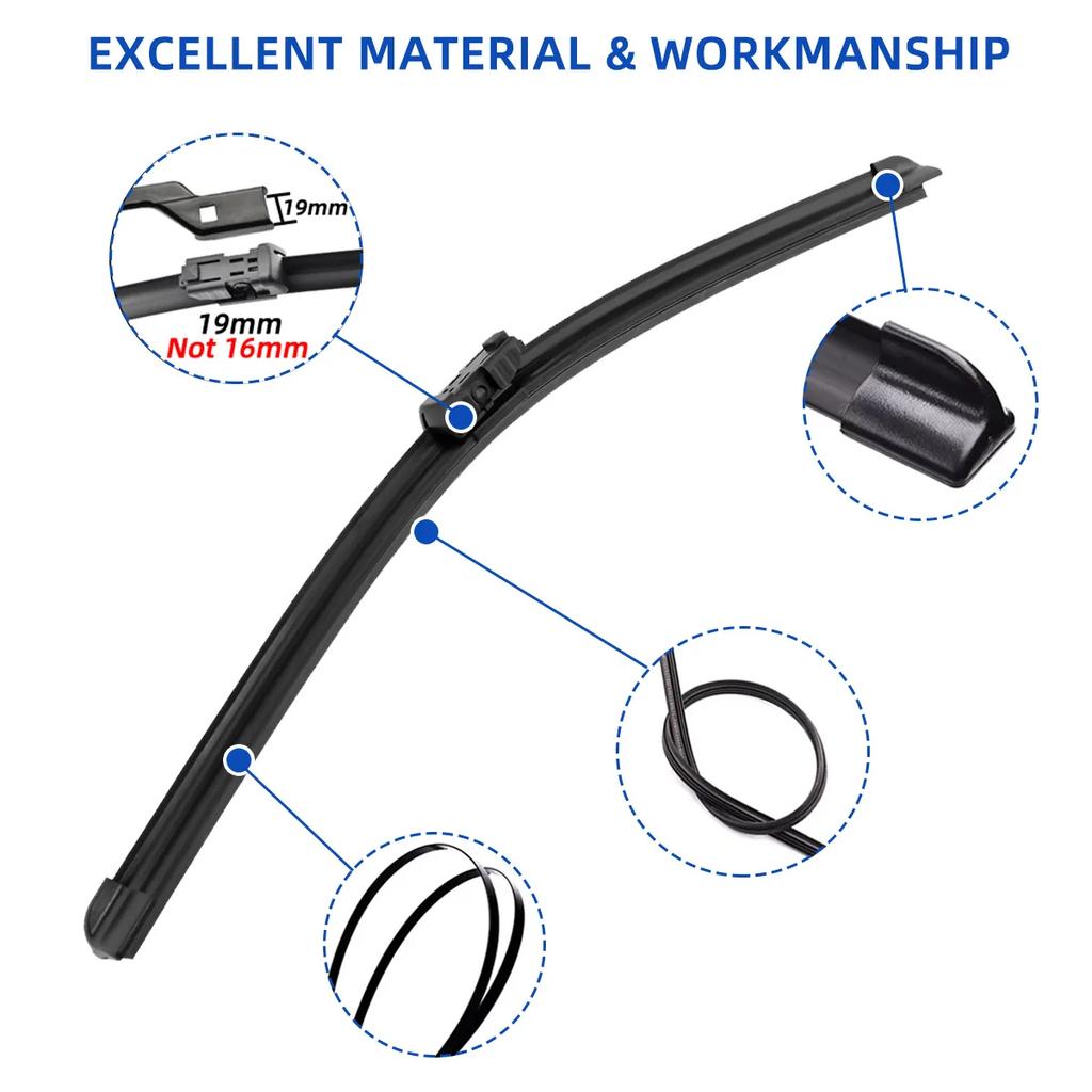 3PCS For Fiat 500 312 2007-2017 24" + 14"+ 11" Front Rear Wiper Blades Windshield Windscreen Window Cutter Accessories