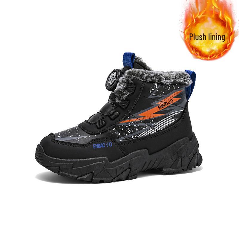 Winter-Schneestiefel für Herren und Kinder aus Leder, mit Samt gefüttert, mit Drehverschluss