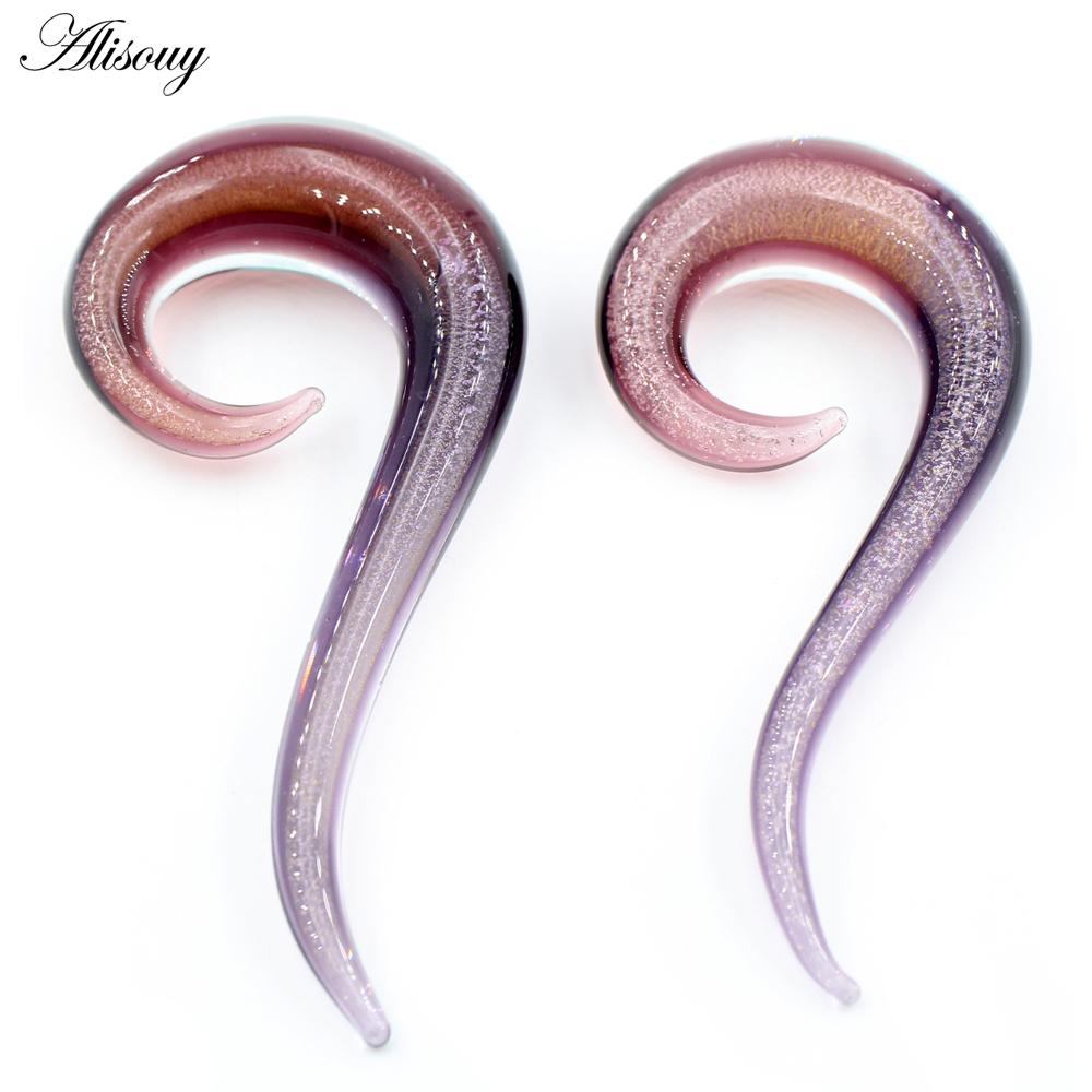 Alisouy 2PCS Red Glass Question Mark Ear Plugs Tunnels Spiral Taper Cartilage Earring Gauges Expander Stretcher Piercing Jewelry
