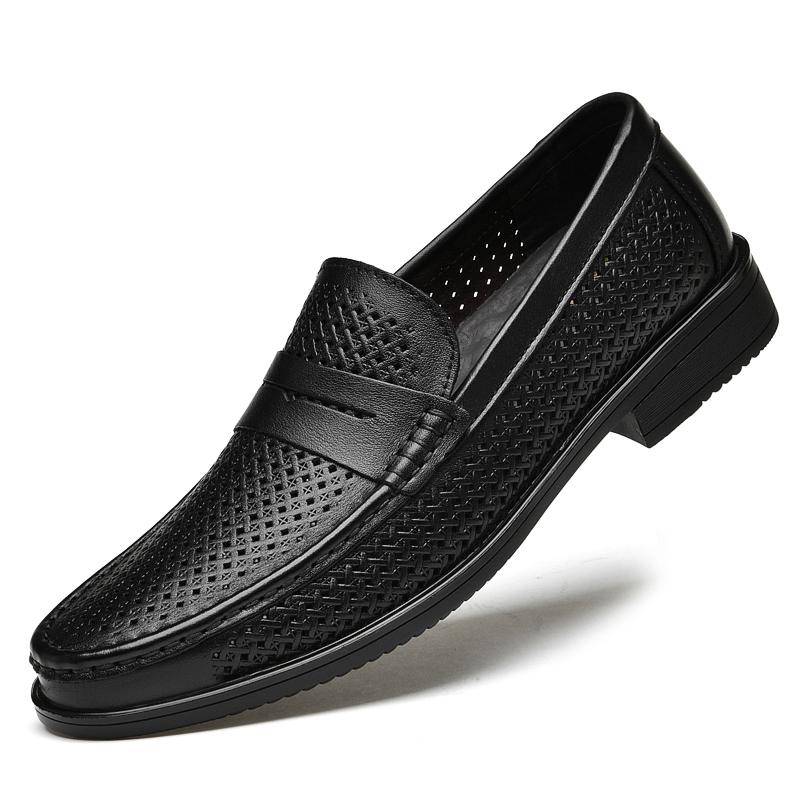 Fashion Fashion Brand Men's Breathable Hollow Leisure Loafers High-quality Men's Comfortable Top Layer Cowhide Soft Soled Casual Shoes