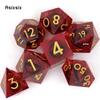 7 Pcs Red Eyeball Golden Number Sharp Edge Resin Dice Polyhedral Dice Suitable For Role-Playing Dice PropBoard Game