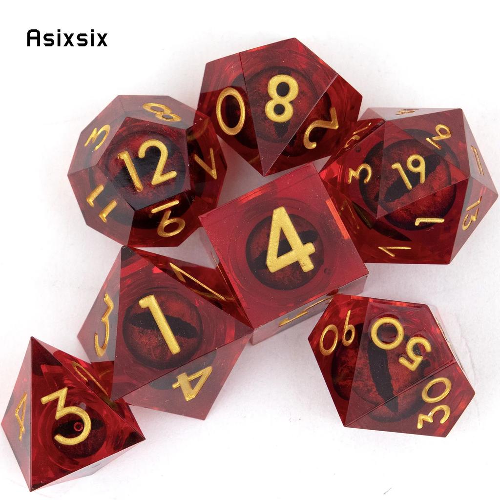 7 Pcs Red Eyeball Golden Number Sharp Edge Resin Dice Polyhedral Dice Suitable For Role-Playing Dice PropBoard Game