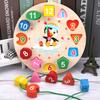 Non-Toxic Montessori Wooden Clock Puzzle Cartoon Animal Tangram Cognitive Digital Clock Kids Early Educational Threading Assembly Toys