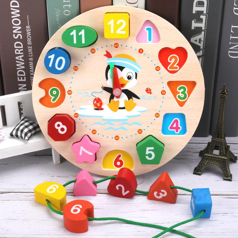 Montessori medinis laikrodžio dėlionė Animacinis gyvūnas Tangramas Pažintinis skaitmeninis laikrodis Vaikų ankstyvojo ugdymo vėrimo surinkimo žaislai