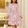 Women's Bohemian Casual Midi Dress Print Round Neck Long Sleeve A Line Loose Swing Dresses