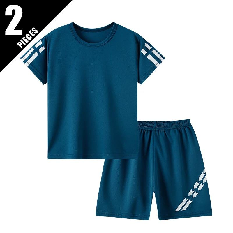 Boys Summer Solid Color Quick Drying Breathable Set Big Kids Loose Sports Running Hiking Outdoor Short Sleeved Shorts