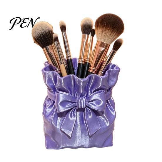 Powder Brush Holder Satin Bow Bag Makeup Holder, 3D Printed Beauty Tool Organizer for Desk, Large Bowknot Pouch Pencil Storage Container Capacity