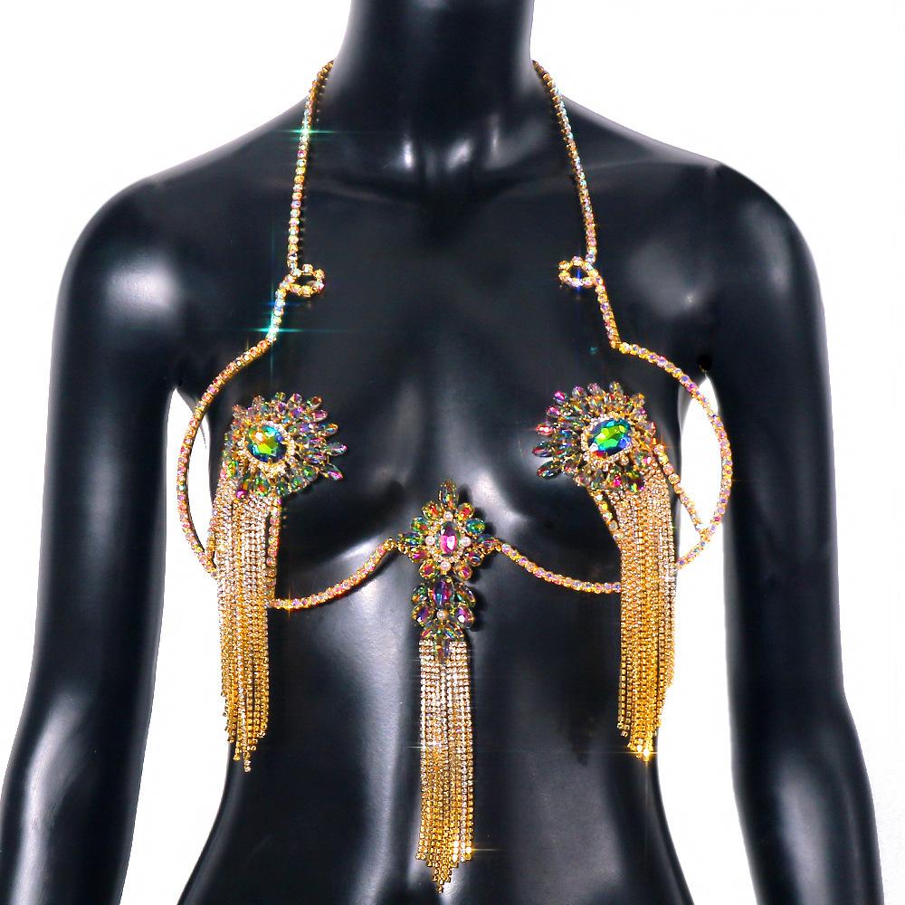 Strassfransen Körperkette Taillenkette Nachtclub Bikini BH Damen Körperkette