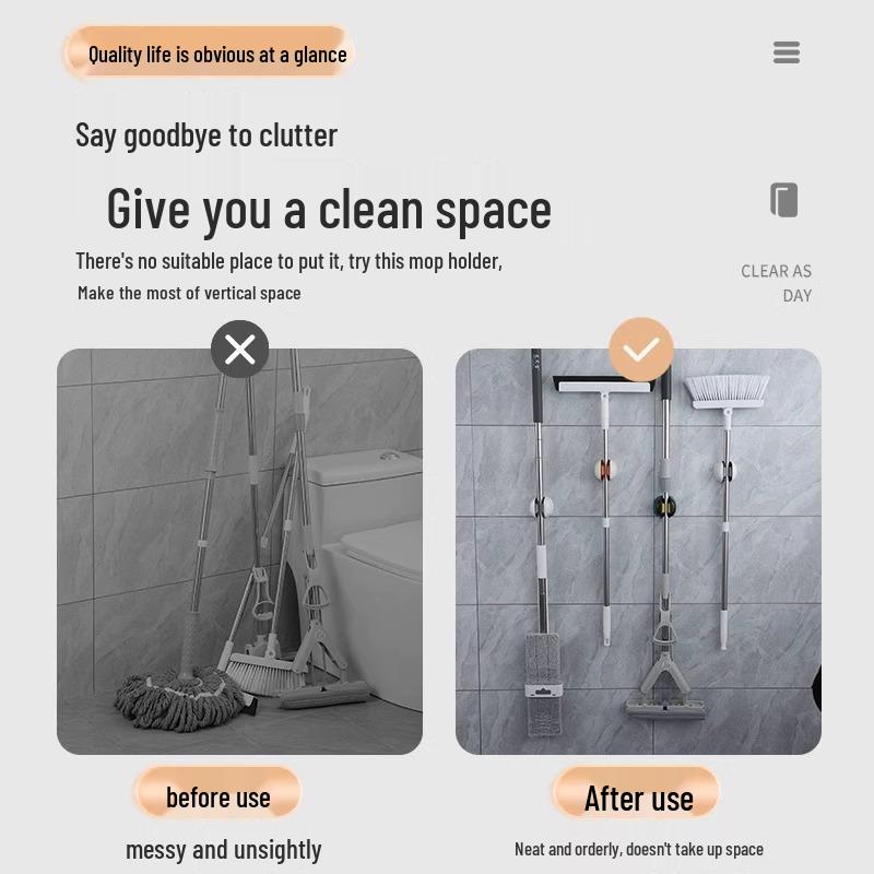 Punch-Free Wall-Mounted Mop and Broom Holder