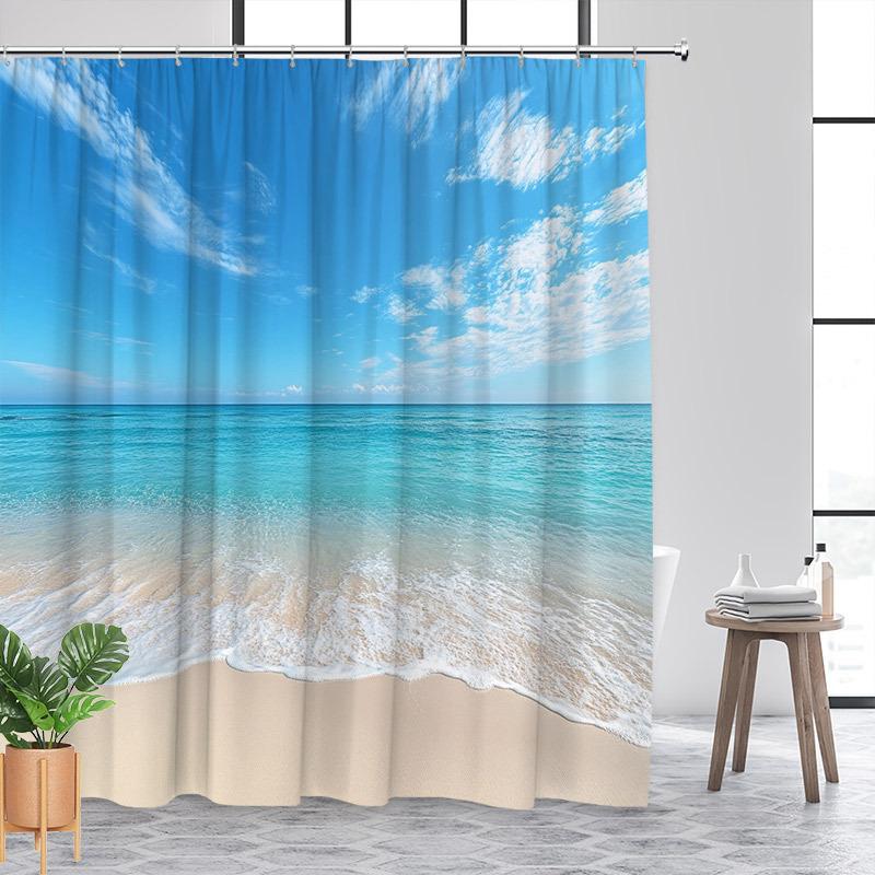

Водонепроницаемая шторка для душа с безмятежным пляжным пейзажем, привносящая спокойствие океанских волн и голубого неба в вашу ванную комнату. W90XH180cm
