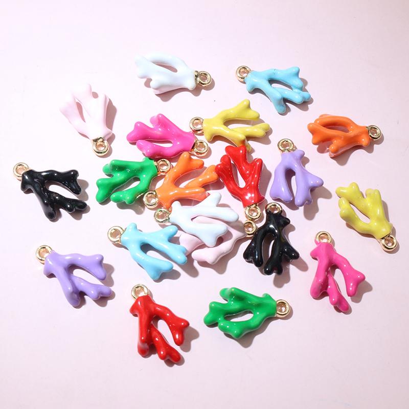20pcs 16x10x5mm 3D Enamel Coral Charms Pendant Alloy Metal DIY Jewelry Making Accessories for Bracelet Earrings Necklace