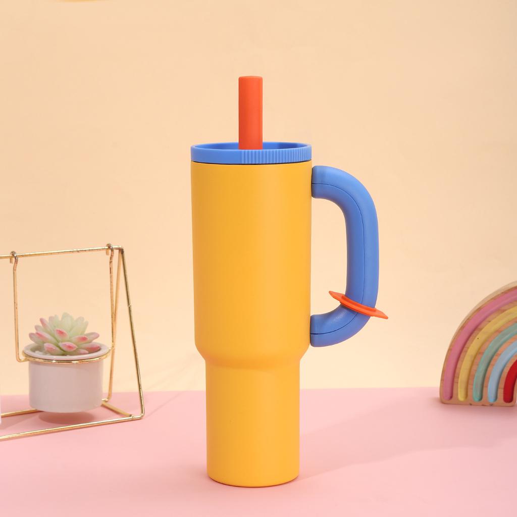 40oz 304 Stainless Steel Straw Insulated Ice Cup Large Capacity Thermal Mug Tumbler with Handle Stylish Insulated Coffee Cup