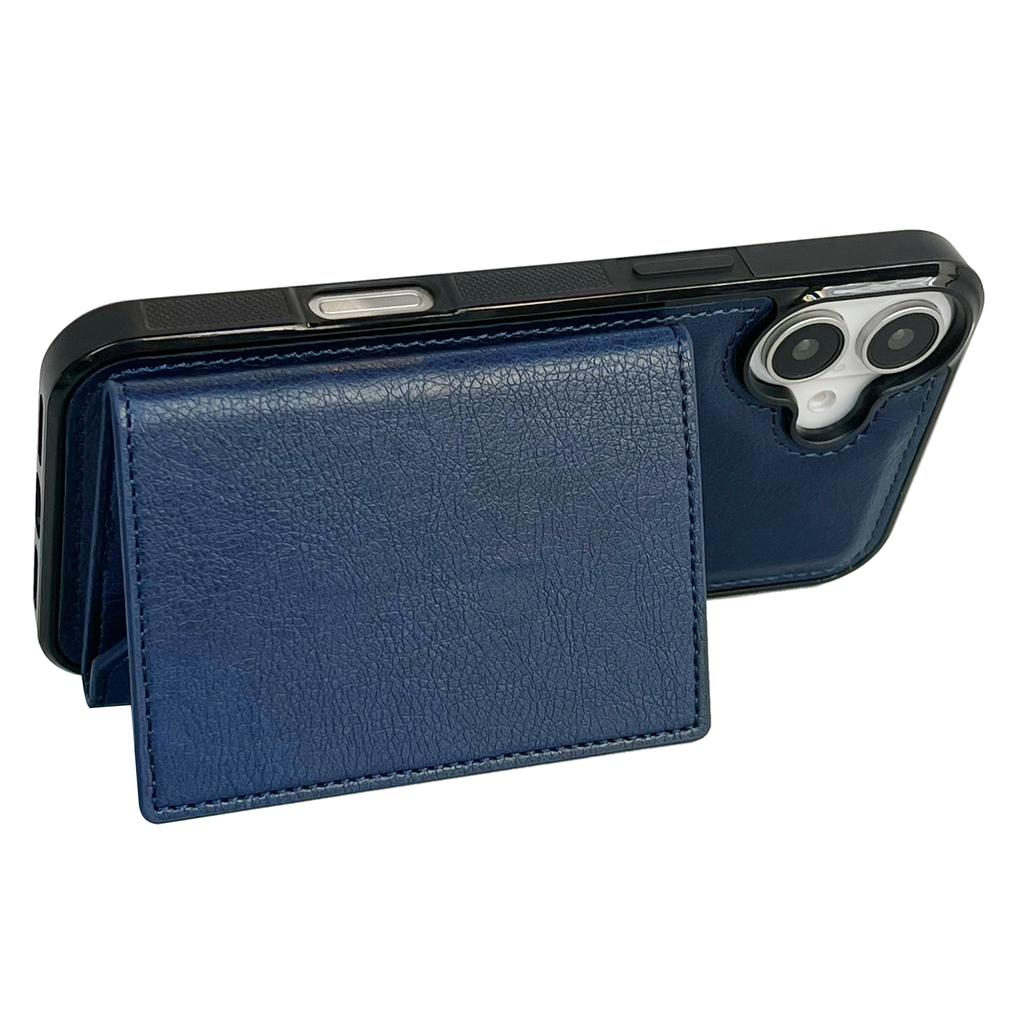 For iPhone 16 Plus Case Card Bag Kickstand TPU+PU Phone Cover