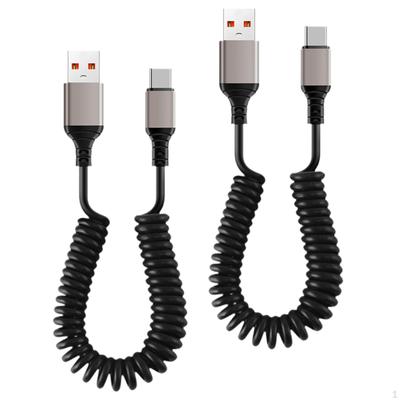 2 Stück USB C Schnellladekabel, Spiralförmiges Ladekabel, Tragbares Werkstatt-Datenkabel Typ für