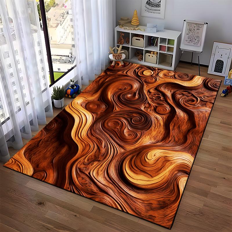 Brown Swirl Wooden Texture Printed Carpet for Modern Home Decor Suitable for Use As an Anti-slip for Living Room Bedroom Sofas
