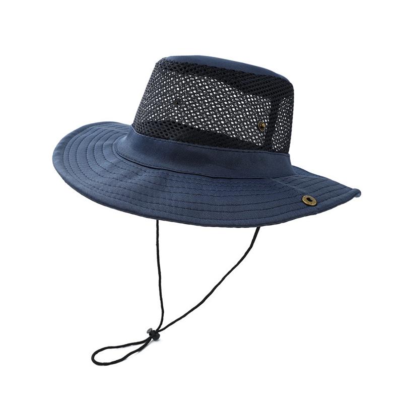 Wide Brim Mesh and Fabric Panama Style Bucket Hat for Outdoor Activities