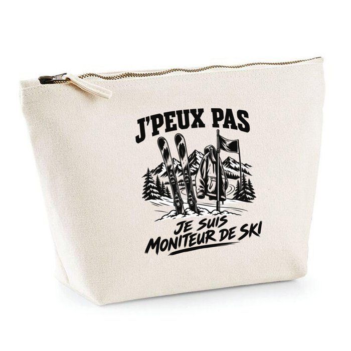 Trousse de toilette - PLANETEE - J’peux pas je suis Moniteur de ski - Beige - 100% coton - Zip métal