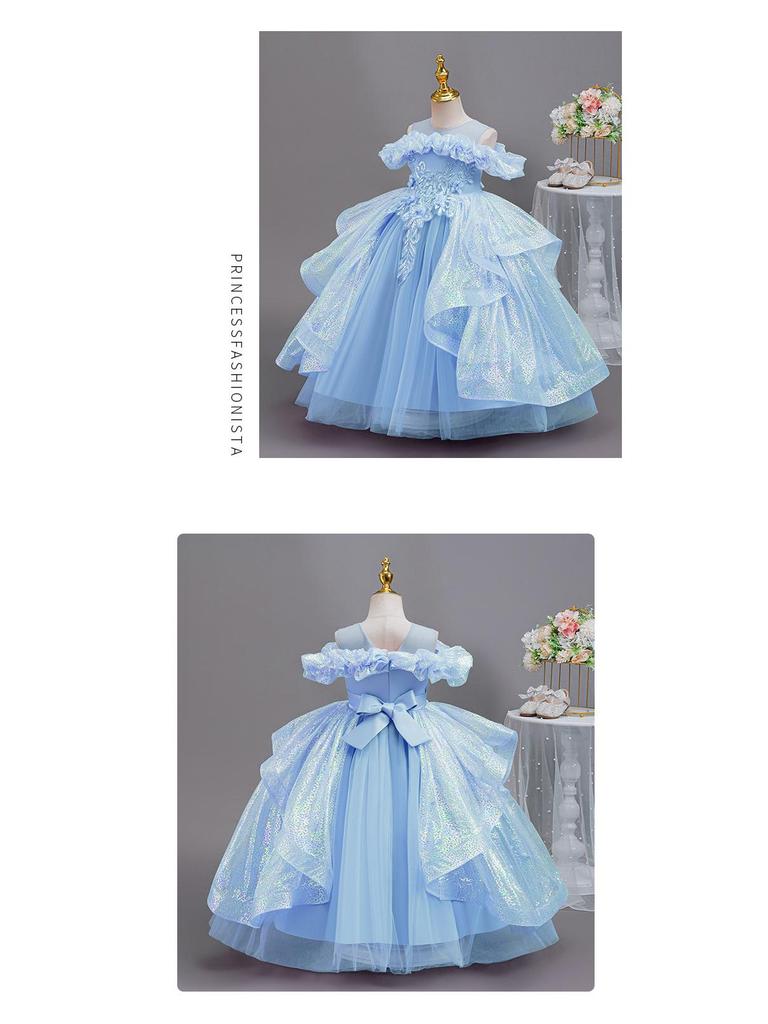 Dziewczęca Sukienka Księżniczki z cekinami na Wesela, Występy na Pianinie, Urodziny i Wieczorne Imprezy